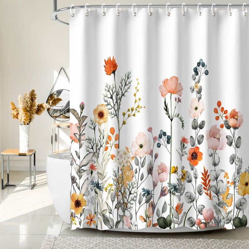 LIVILAN Floral Shower Curtains for Bathroom Flower Shower Curtain Pretty Shower Curtain Fabric Colorful Wildflower Flowered Shower Curtains with 12 Hooks Decorative Machine Washable, 72" W x 78" H - Image 3